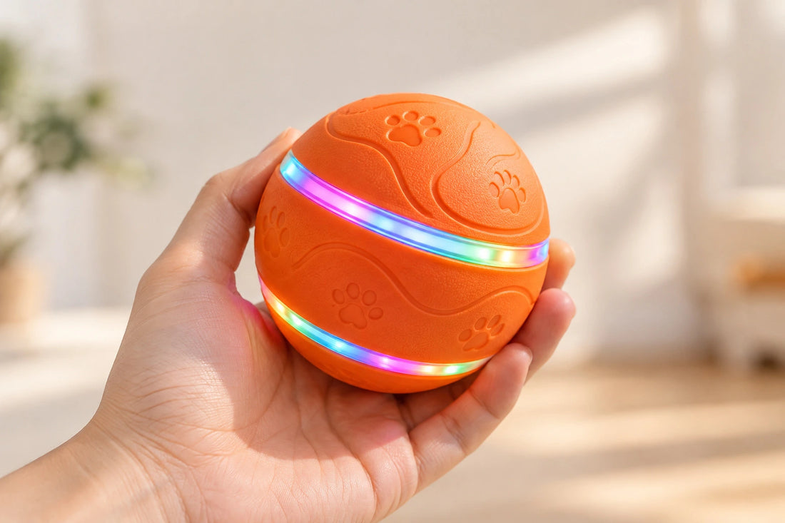 80 mm WagOrbit toy ball displayed in a human hand