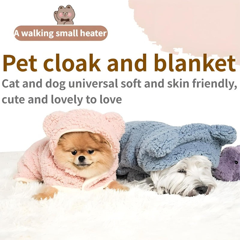 Bear-Ear Pet Cape Blanket – Cozy Wearable Dog & Cat Blanket with Snap Closure