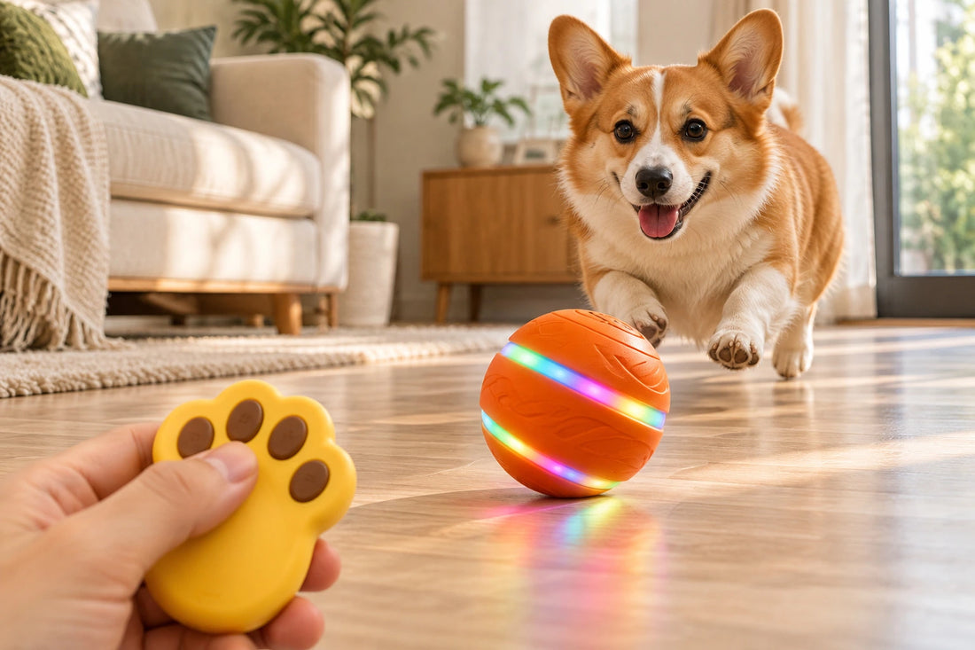 Paw-shaped remote control with orange WagOrbit ball