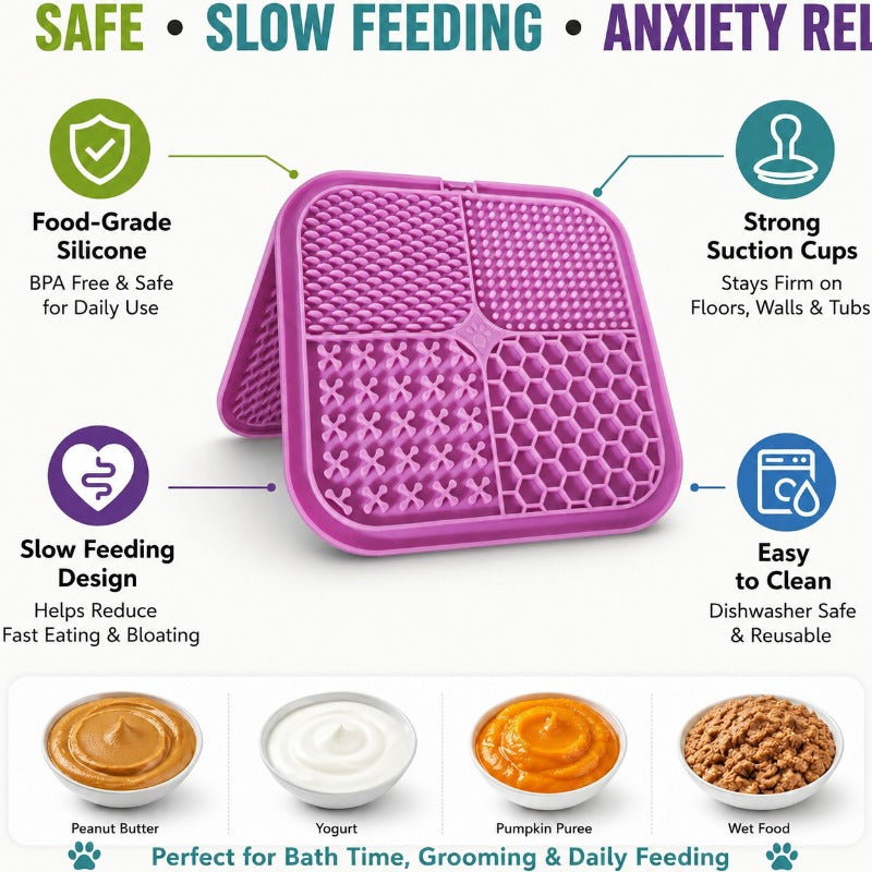Anxiety Relief Pet Lick Mat for Dogs & Cats – Slow Feeder & Bath Time Distraction Mat