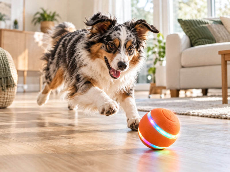 Dog chasing a ball in Crazy mode