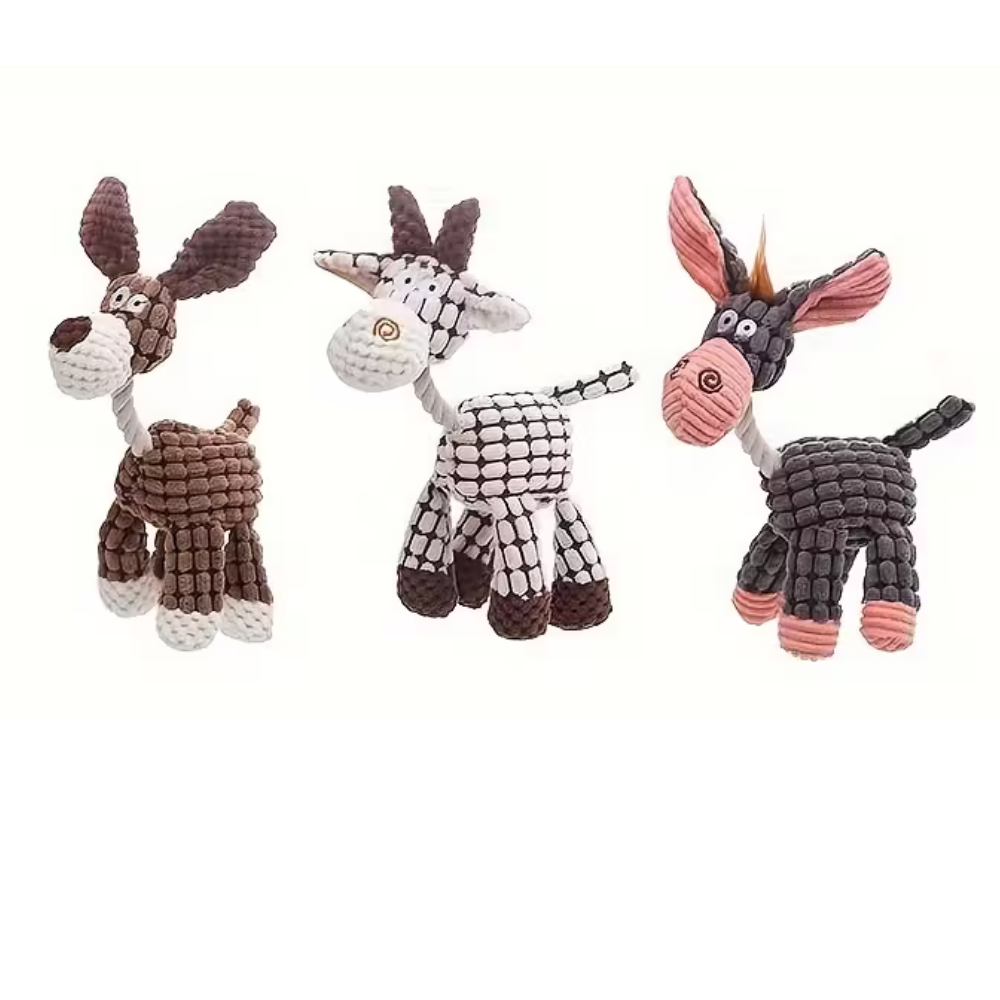 Chew-Resistant Squeaky Donkey Plush Toy for Dogs – Durable Soft Toy with Sound & Tug Support