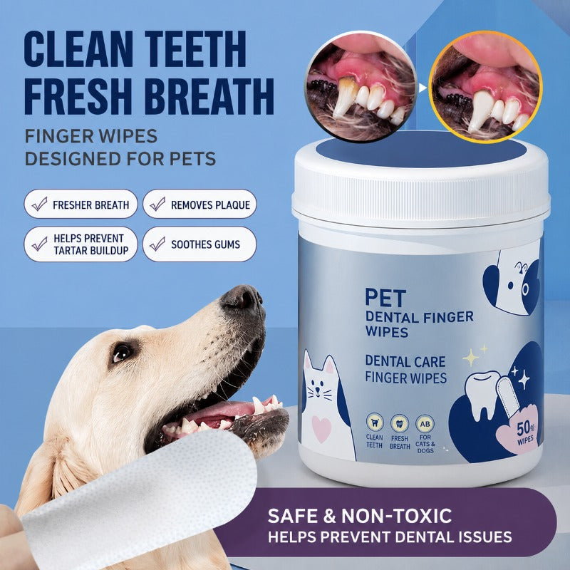 Dog & Cat Dental Finger Wipes — Gentle Plaque Removal & Breath Freshener