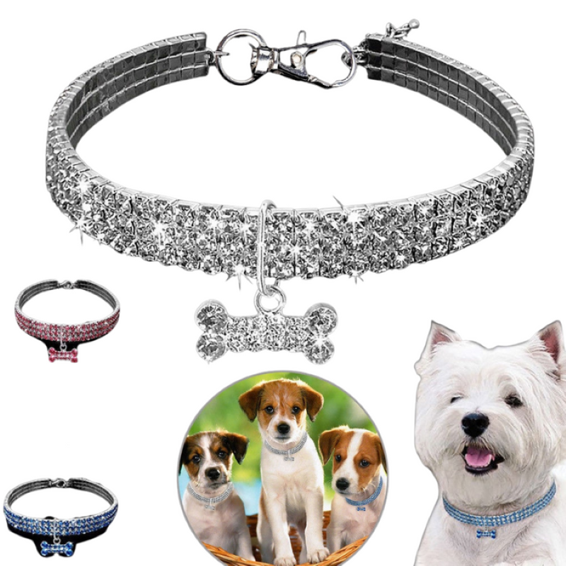 Sparkling Rhinestone Dog Collar – Glittery, Adjustable & Reflective for Safe Walks
