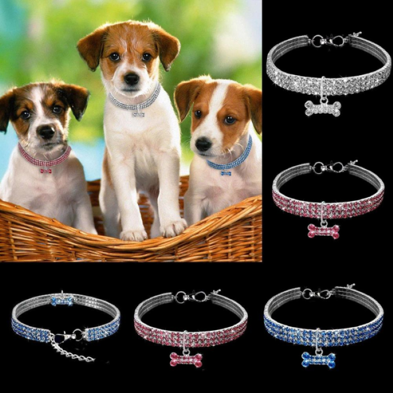 Sparkling Rhinestone Dog Collar – Glittery, Adjustable & Reflective for Safe Walks