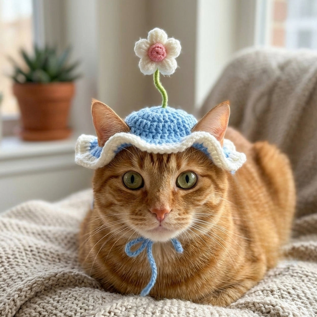 Hand-Knitted Botanical Animal Pet Hat – Cute Knit Animal-Themed Accessory for Dogs & Cats