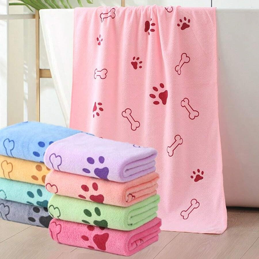 Absorbent Microfiber Pet Towel – Paw or Rabbit Print, Quick-Dry & Soft