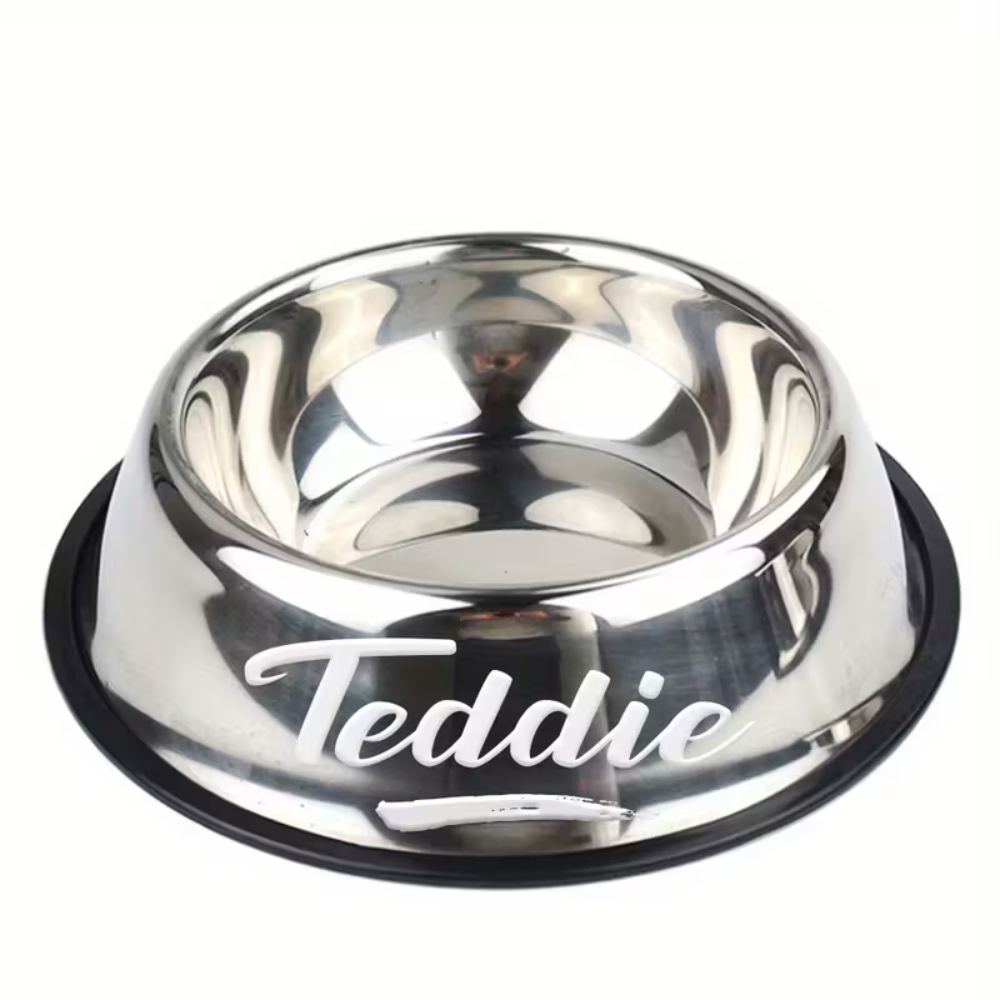 Personalized Stainless Steel Pet Bowl – Engraved Name for Cats & Dogs
