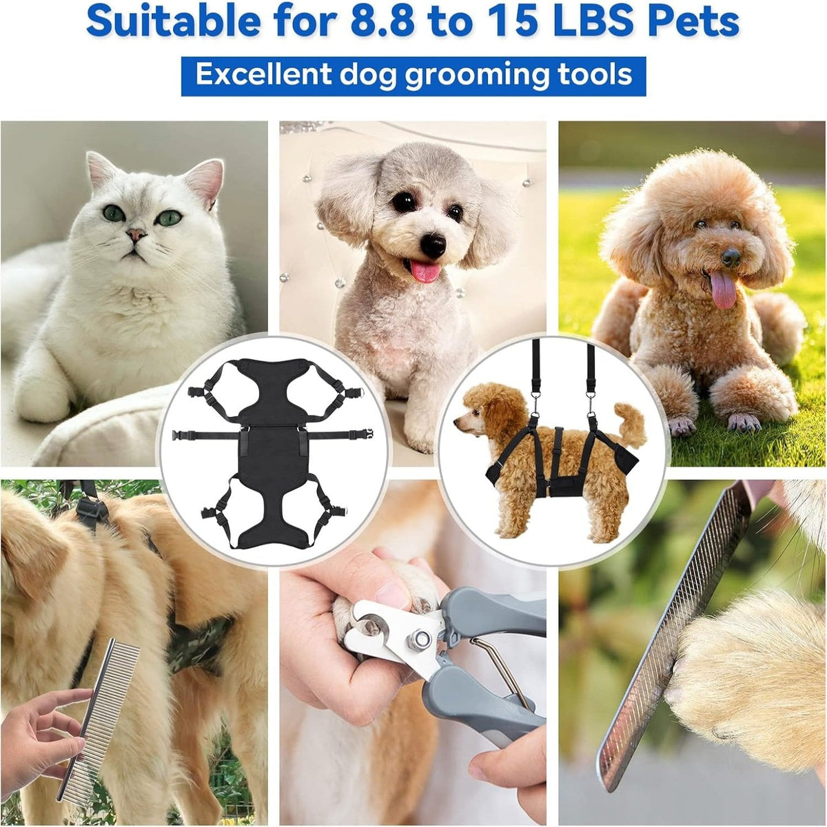 2-in-1 Pet Grooming Hammock & No-Pull Dog Harness Set for Large Dogs and Cats