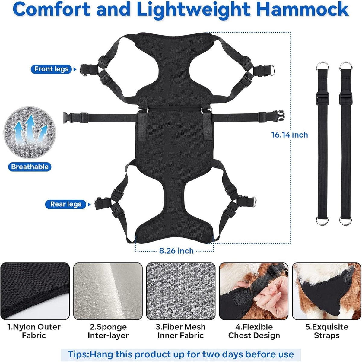 2-in-1 Pet Grooming Hammock & No-Pull Dog Harness Set for Large Dogs and Cats