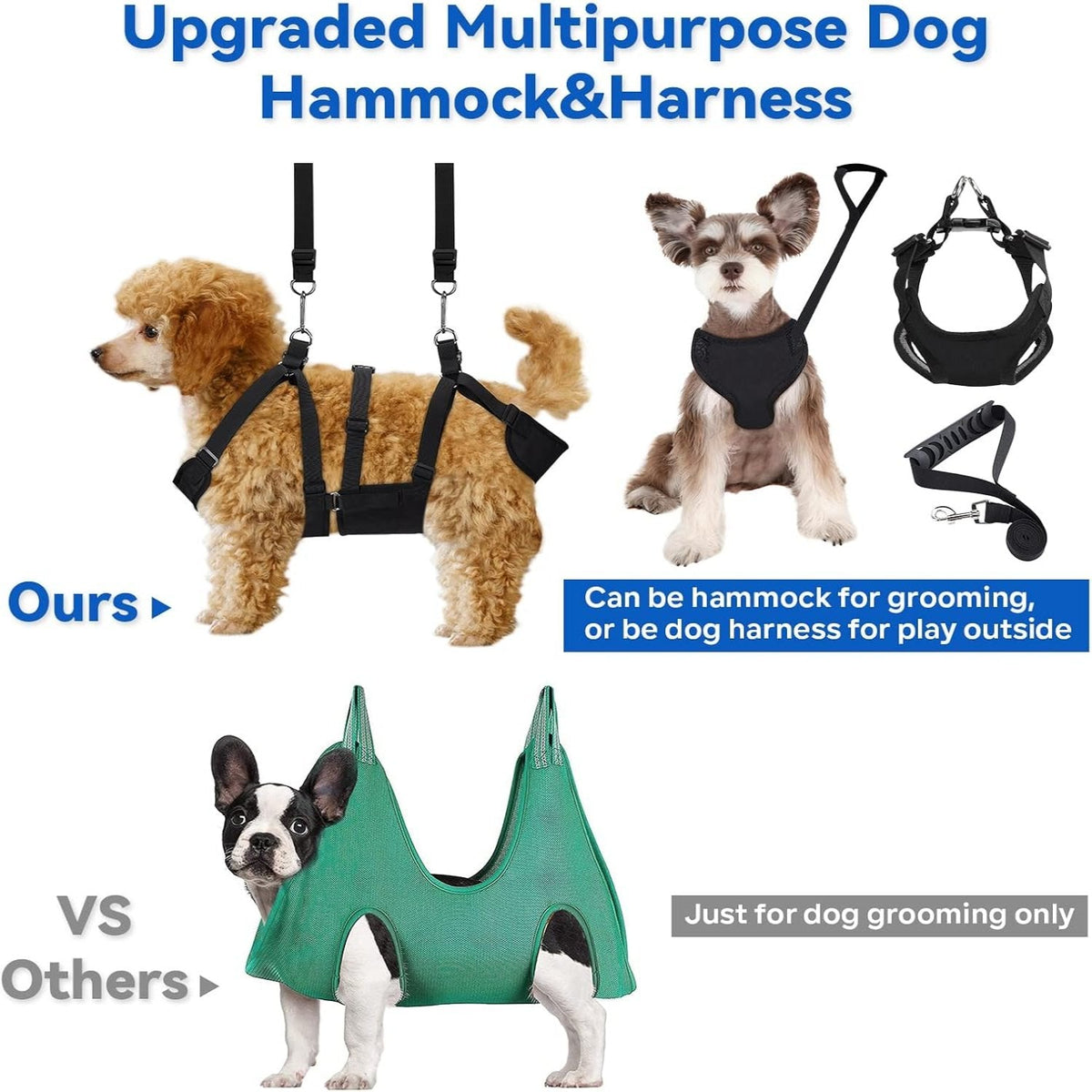 2-in-1 Pet Grooming Hammock & No-Pull Dog Harness Set for Large Dogs and Cats