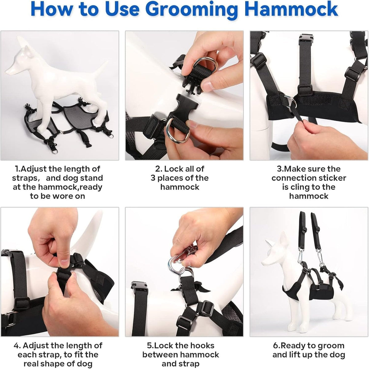 2-in-1 Pet Grooming Hammock & No-Pull Dog Harness Set for Large Dogs and Cats