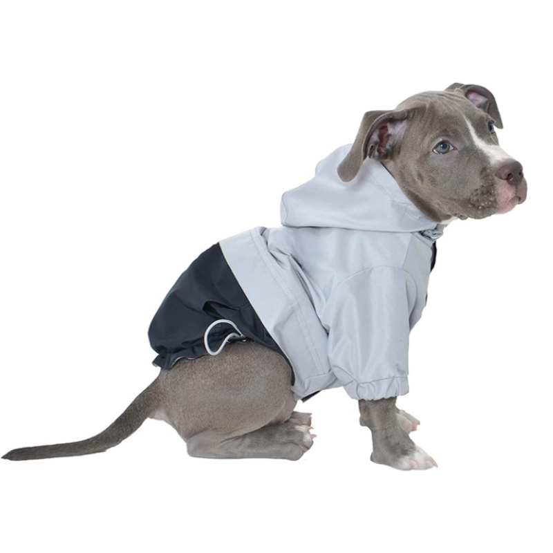 Hooded Dog Rain Coat with Leash Hole & Adjustable Drawstring