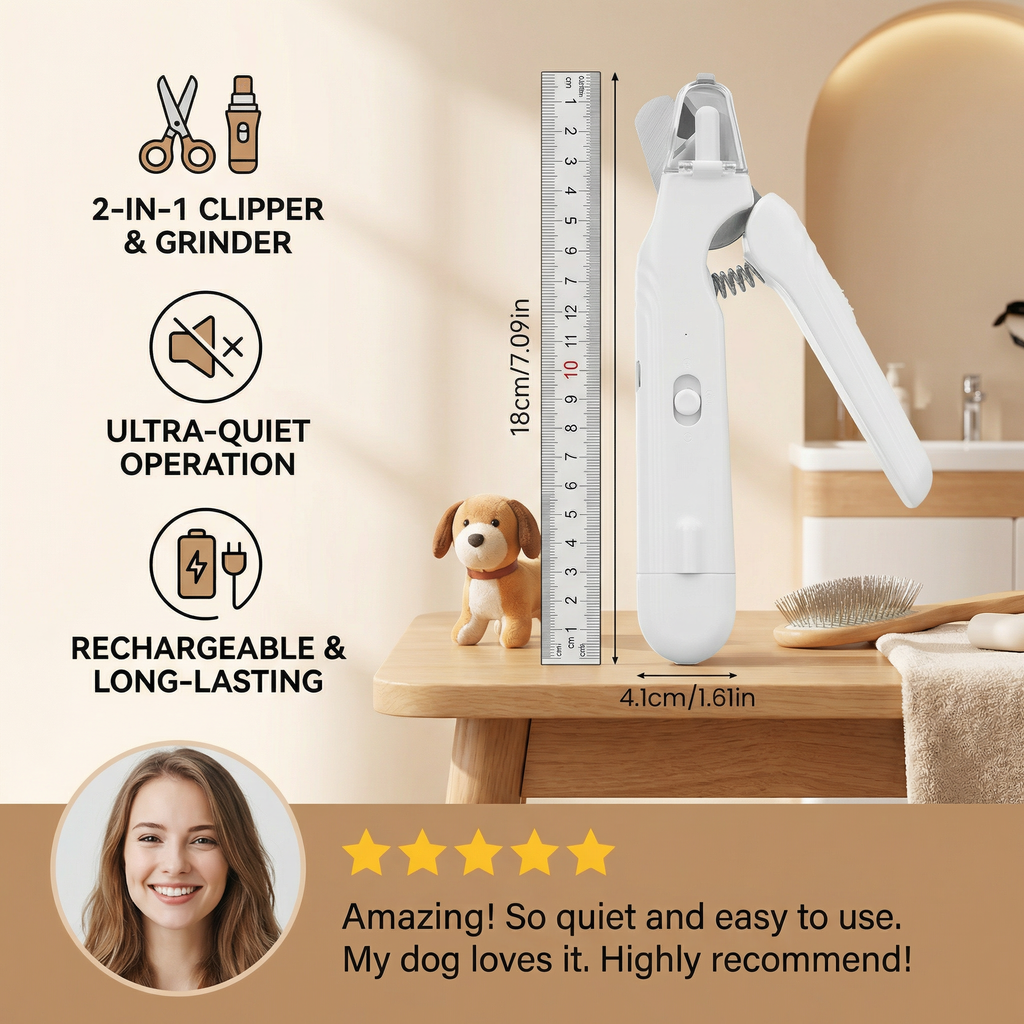 2-in-1 Professional Dog Nail Clipper & Grinder – Ultra-Quiet, Rechargeable & Stress-Free
