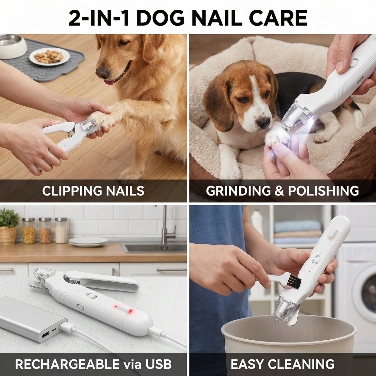 2-in-1 Professional Dog Nail Clipper & Grinder – Ultra-Quiet, Rechargeable & Stress-Free