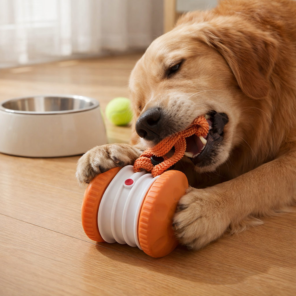 Interactive & Durable Dog Ball – Motion-Activated Toy with Tug Rope in Bold Dog Colors