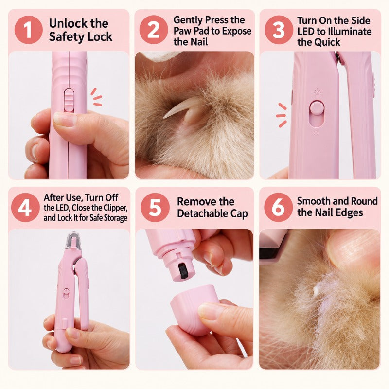 2-in-1 LED Pet Nail Clipper – Bright Light & Sharp Blades for Safe, Easy Trimming