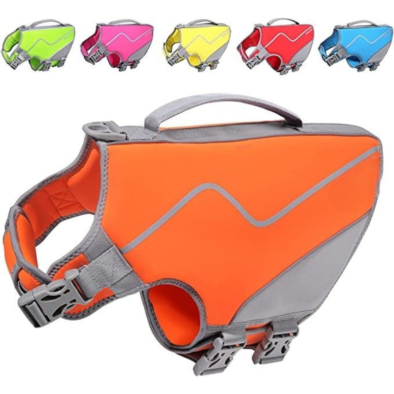 Large Dog Life Jacket – Premium Neoprene Pet Float Vest with Rescue Handle & High-Visibility Red Design