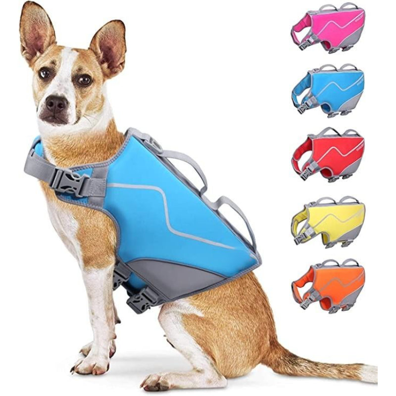 Large Dog Life Jacket – Premium Neoprene Pet Float Vest with Rescue Handle & High-Visibility Red Design