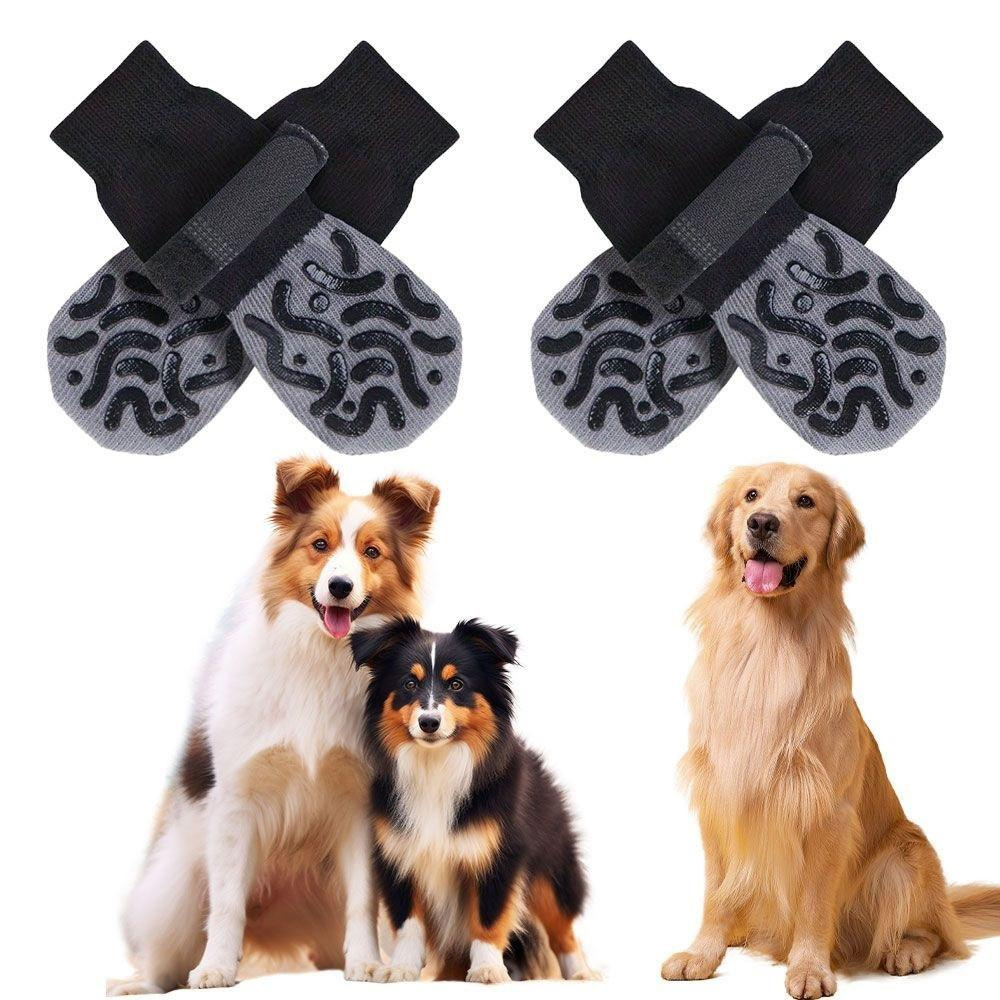 4-Pack Non-Slip Dog Socks for Indoor Use – Grippy Soles, Soft Stretch Fit