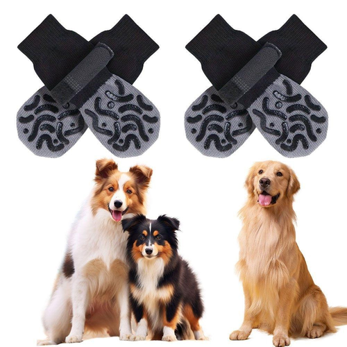 4-Pack Non-Slip Dog Socks for Indoor Use – Grippy Soles, Soft Stretch Fit