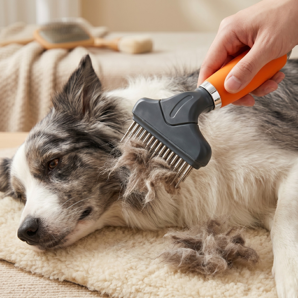 Pet Fur Rake Comb – Stainless Steel Dematting & Deshedding Tool for Dogs and Cats