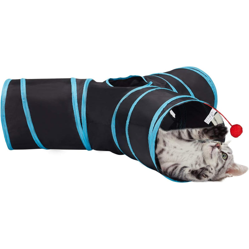 3-Way Collapsible Cat Tunnel Toy with Peek-A-Boo Hole & Bouncing Ball