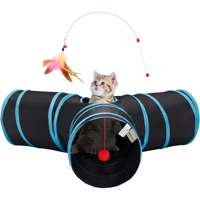 3-Way Collapsible Cat Tunnel Toy with Peek-A-Boo Hole & Bouncing Ball