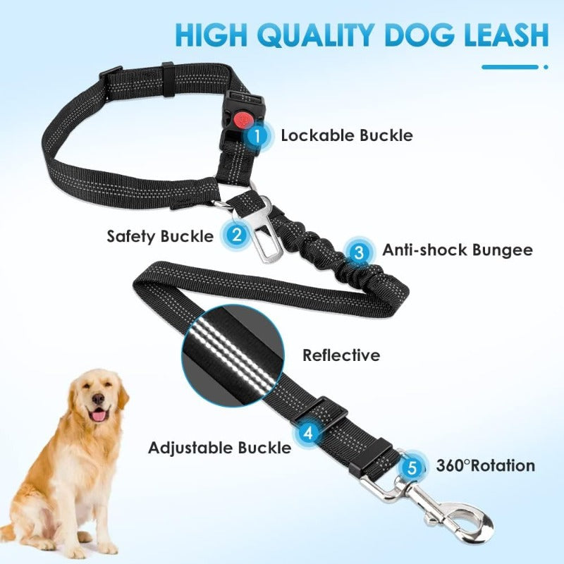 Shock-Absorbing Dog Car Seatbelt – Dual-Anchor Safety Restraint for Dogs