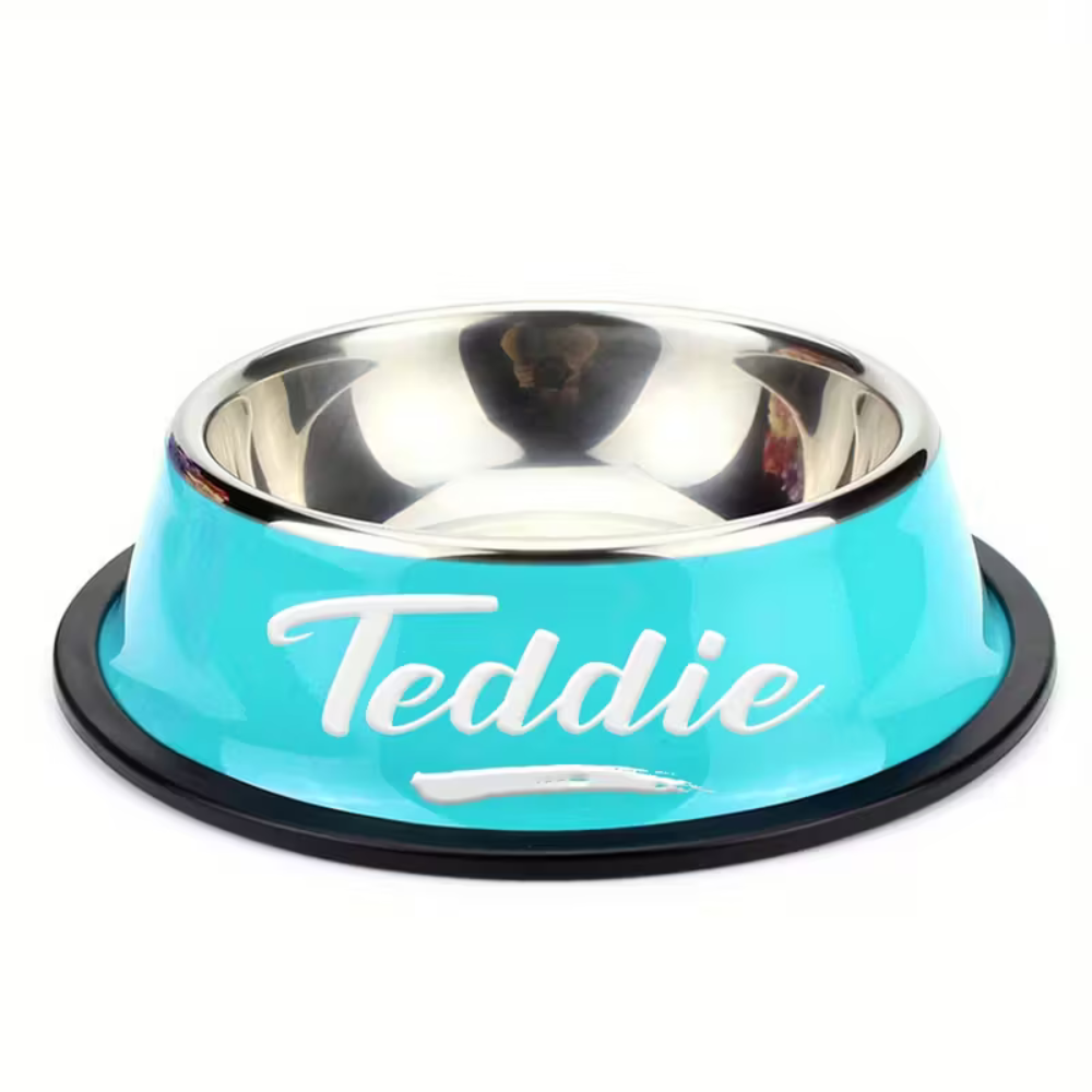 Personalized Stainless Steel Pet Bowl – Engraved Name for Cats & Dogs