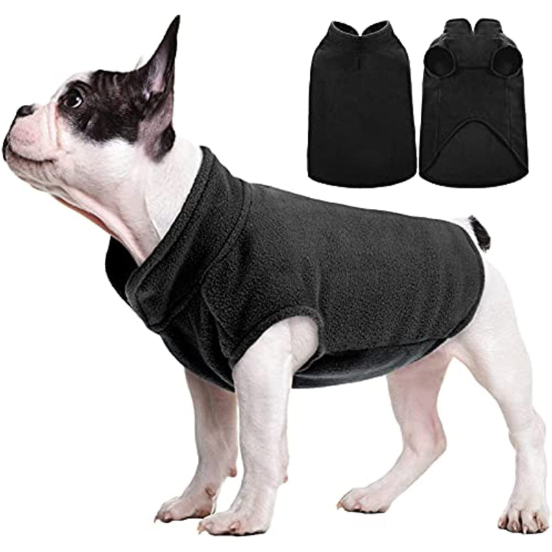 Dog Fleece Vest – Warm, Stretchy Winter Sweater with Turtleneck & Leash Hole for Small Dogs & Cats