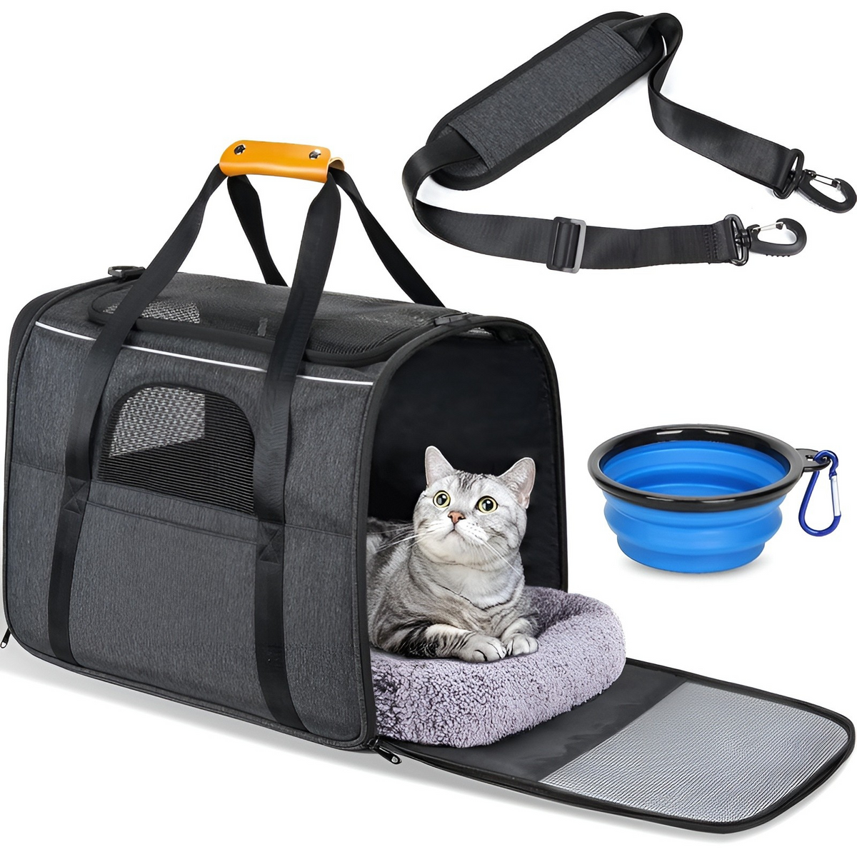 Soft-Sided Cat Carrier with Safety Zipper – Airline-Approved, Foldable & Ventilated