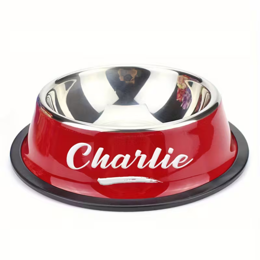 Personalized Stainless Steel Pet Bowl – Engraved Name for Cats & Dogs