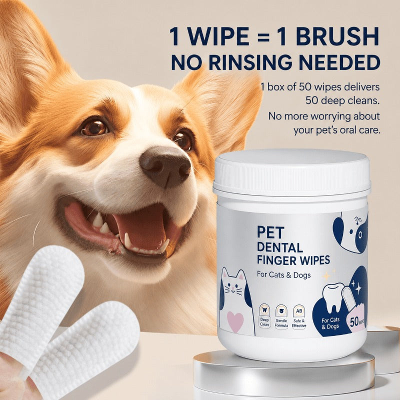 Dog & Cat Dental Finger Wipes — Gentle Plaque Removal & Breath Freshener