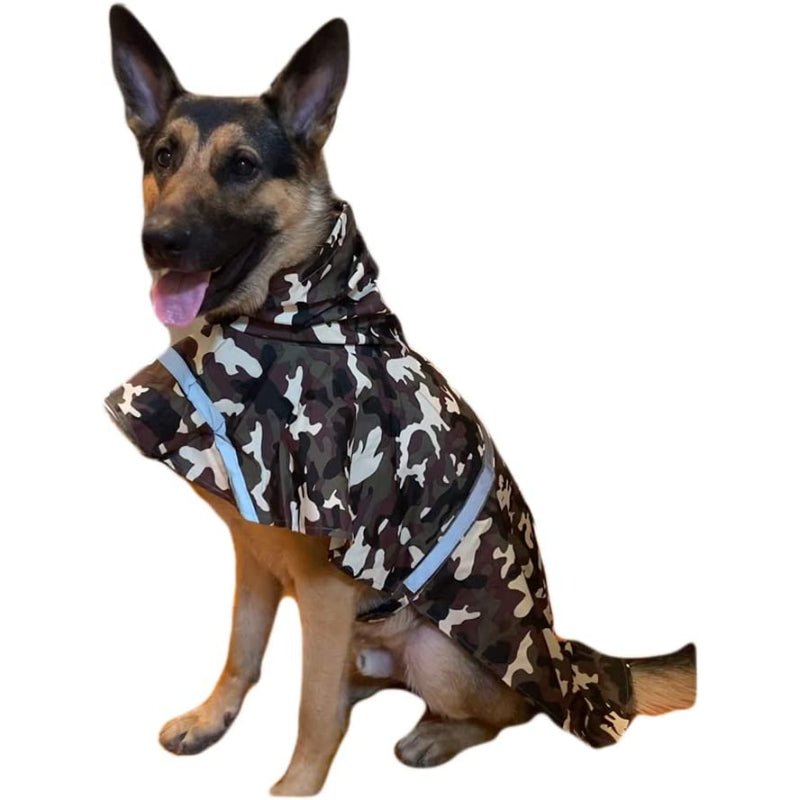 Large Dog Raincoat — Adjustable Waterproof Rain Jacket for Dogs, Lightweight Poncho with Reflective Strip & Hood