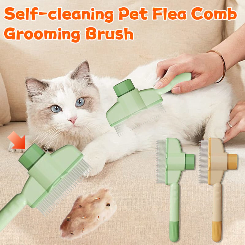 🔥 Self-Cleaning Pet Flea Comb & Grooming Brush for Dogs & Cats