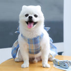 Plaid Dog Dress with Bow Tie, Harness & Leash Set – Cute Pink & White Outfit for Small Dogs & Cats