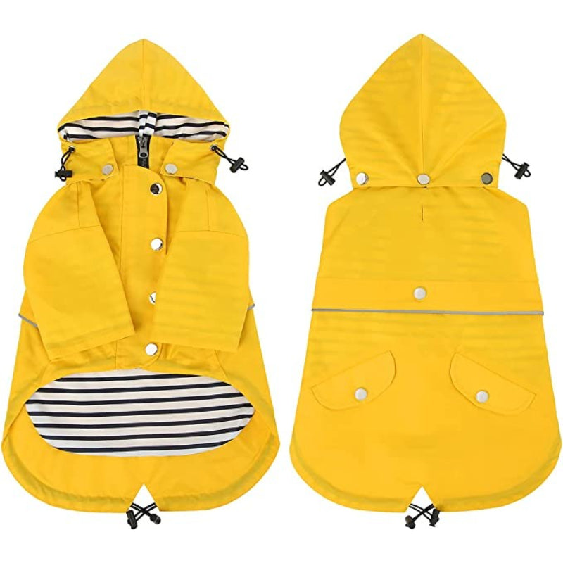 Dog Raincoat with Hood – Waterproof Double-Layer Zip Jacket for Small to Extra Large Dogs (Yellow, XL)