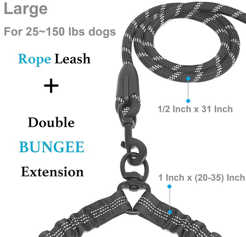Heavy-Duty Dog Leash with Shock-Absorbing Bungee – Tangle-Free & 360° Swivel Clasp