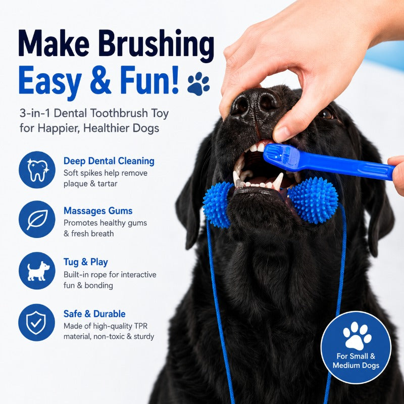 Hands-Free Dog Toothbrushing Aid — Chewable Dental Cleaner for Small & Medium Dogs