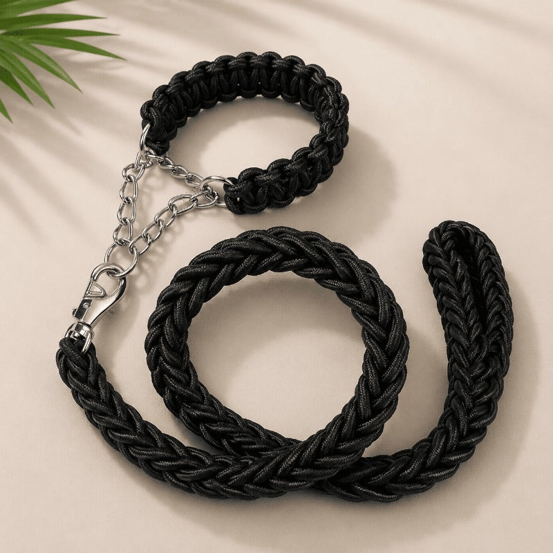 Heavy-Duty 8-Strand Braided Dog Leash with Built-In P-Chain