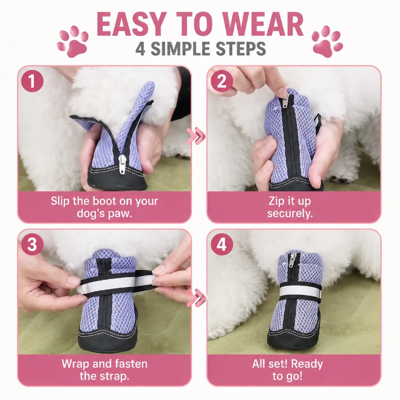 Breathable Mesh Dog Boots – Slip-Resistant & Easy-On Zip Design
