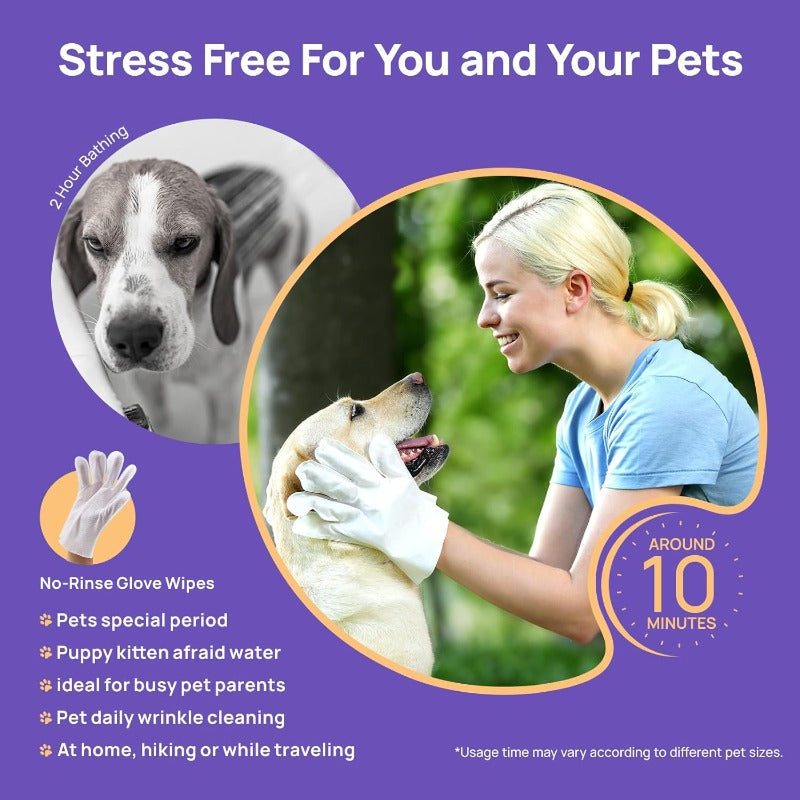 Waterless Pet Grooming Gloves – No-Rinse, Aloe & Oat Infused