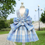 Plaid Dog Dress with Bow Tie, Harness & Leash Set – Cute Pink & White Outfit for Small Dogs & Cats