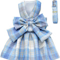 Plaid Dog Dress with Bow Tie, Harness & Leash Set – Cute Pink & White Outfit for Small Dogs & Cats