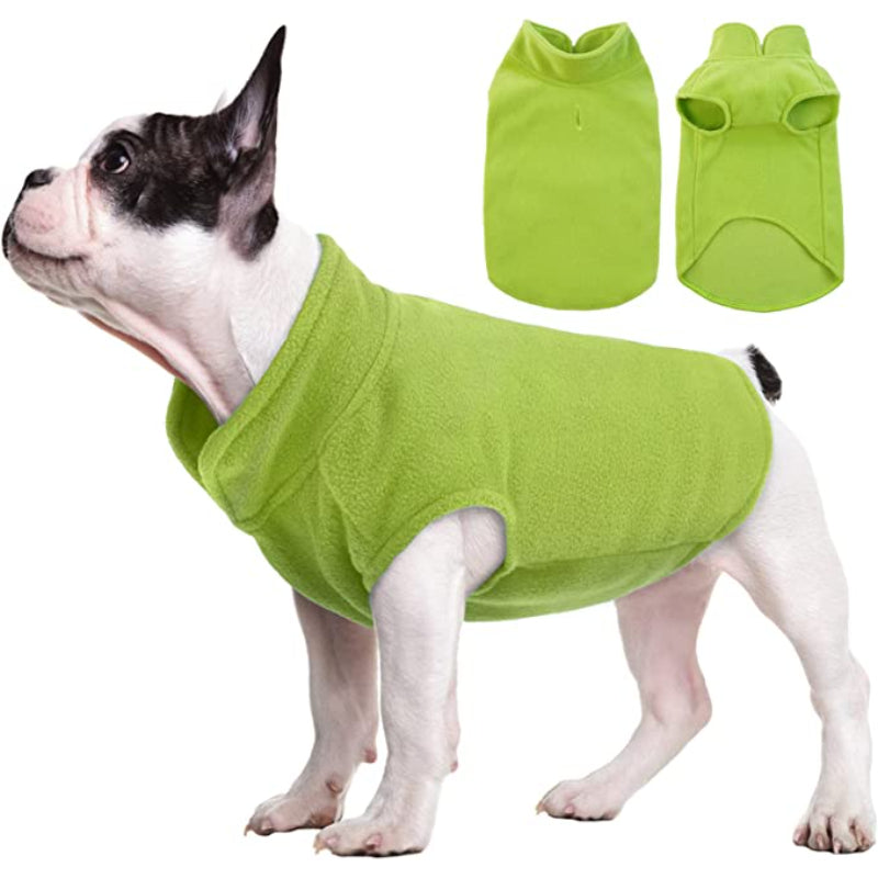 Dog Fleece Vest – Warm, Stretchy Winter Sweater with Turtleneck & Leash Hole for Small Dogs & Cats