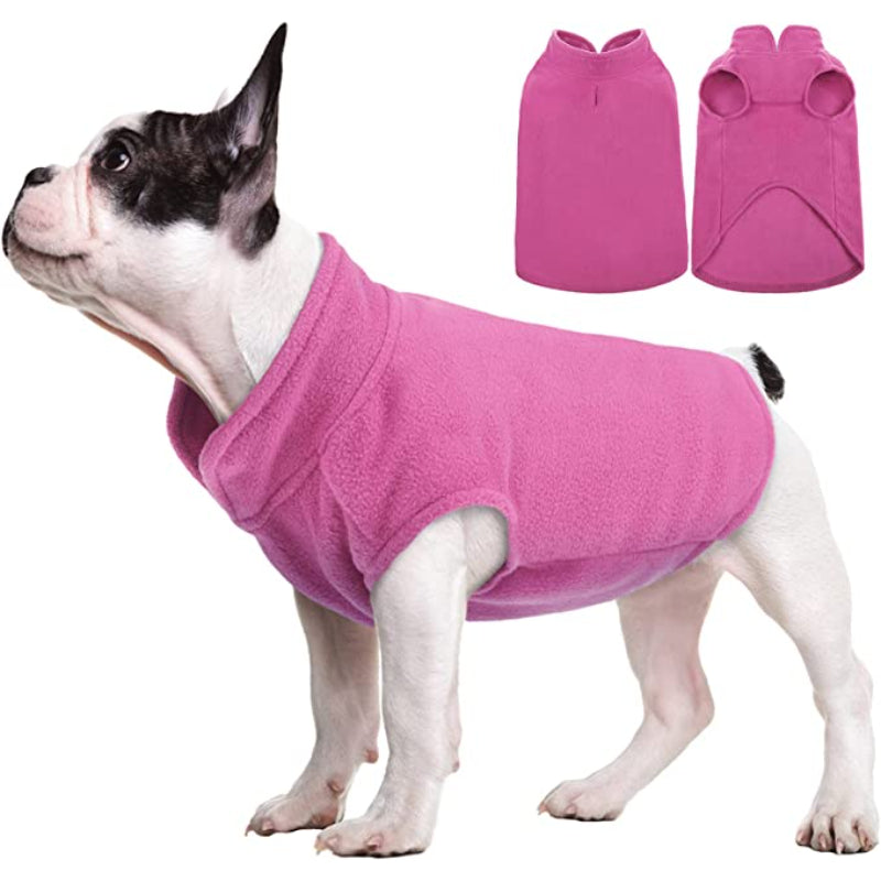 Dog Fleece Vest – Warm, Stretchy Winter Sweater with Turtleneck & Leash Hole for Small Dogs & Cats