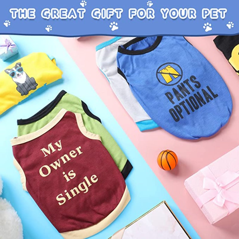 8-Piece Dog T-Shirt Set – Funny Letter Prints, Stylish Summer Outfits for Small Breeds