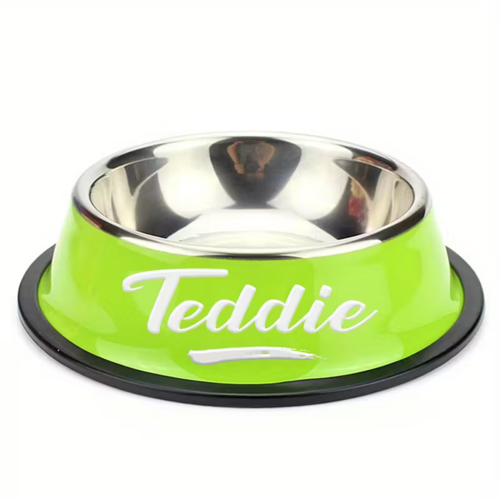 Personalized Stainless Steel Pet Bowl – Engraved Name for Cats & Dogs