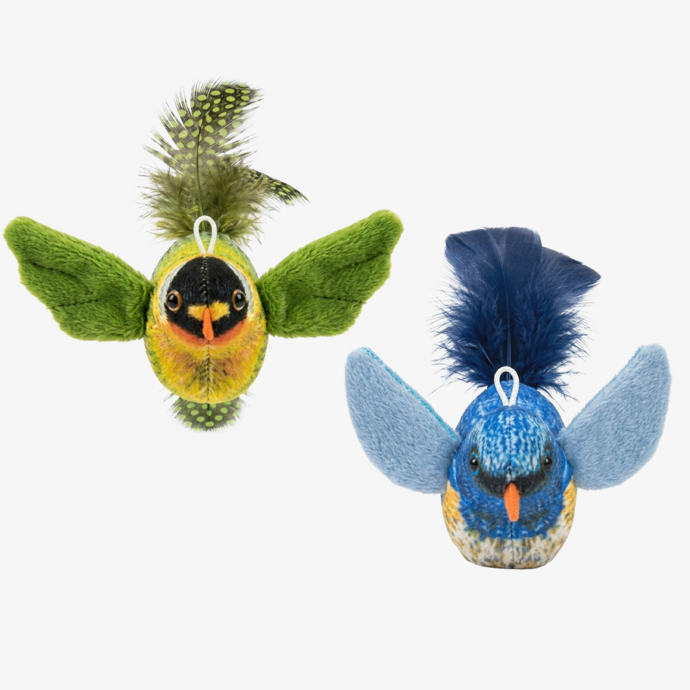 2-Pack Realistic Feathered Bird Cat Toys with Chirping Sound – Interactive Plush for Cats